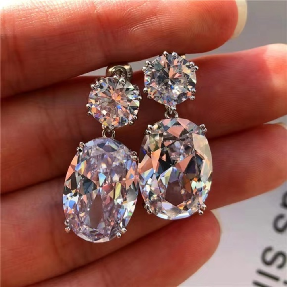 18 k gold plated water drop earrings‎ cubic zirconia